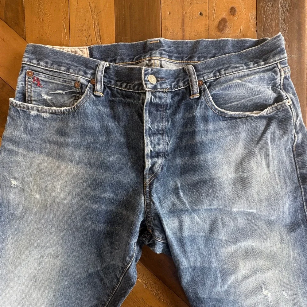 Vtg POLO Ralph Lauren Mens 36x32 Distressed Straight Leg Jeans Button Fly Grunge